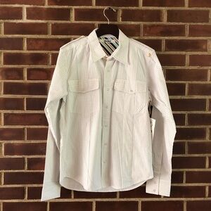 NWT Distilled snap front long sleeve shirt white striped size small